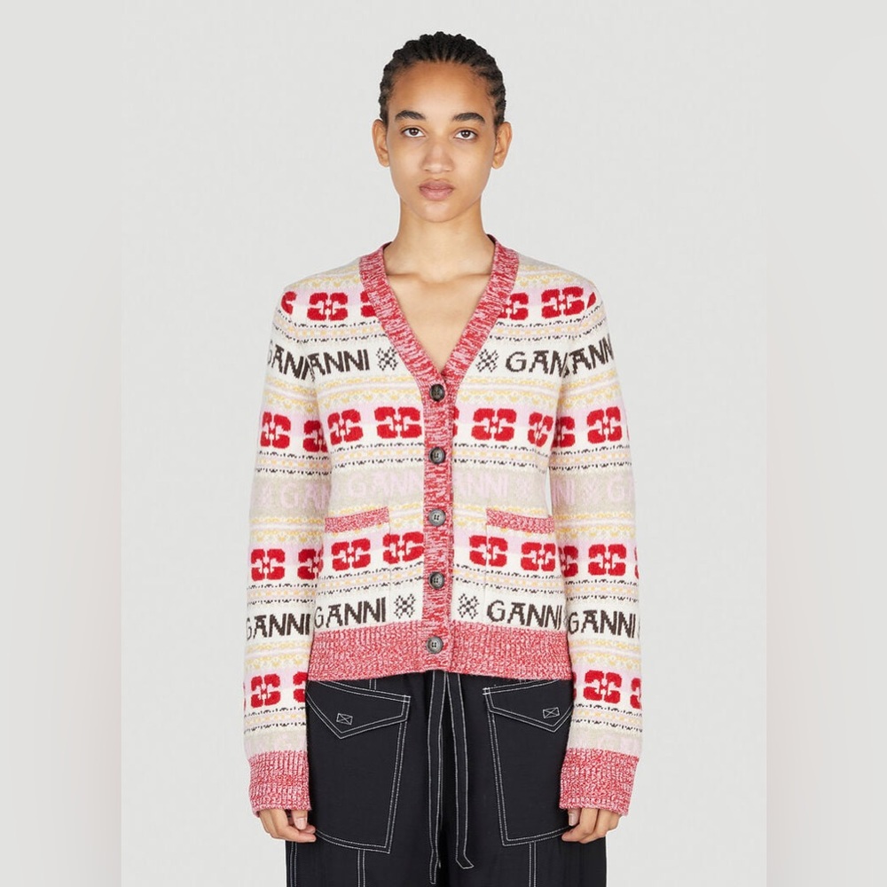Vivienne Westwood x Ganni Women's Wool Blend Red and‎ Cream Cardigan Sweater L